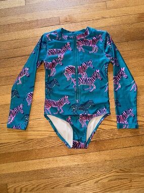 Tea collection- Teal and pink zebra-print bathing suit- size 5